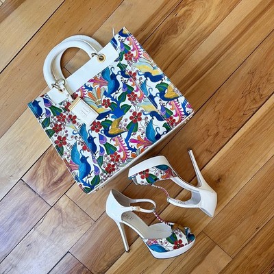 Loriblu White Patent Leather Platform Heels EU40 Italy Floral T-Strap Peep Toe 