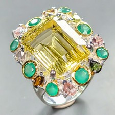 Handmade 18 ct Natural Lemon Quartz Ring 925 Sterling Silver Size 7.5 /R447884