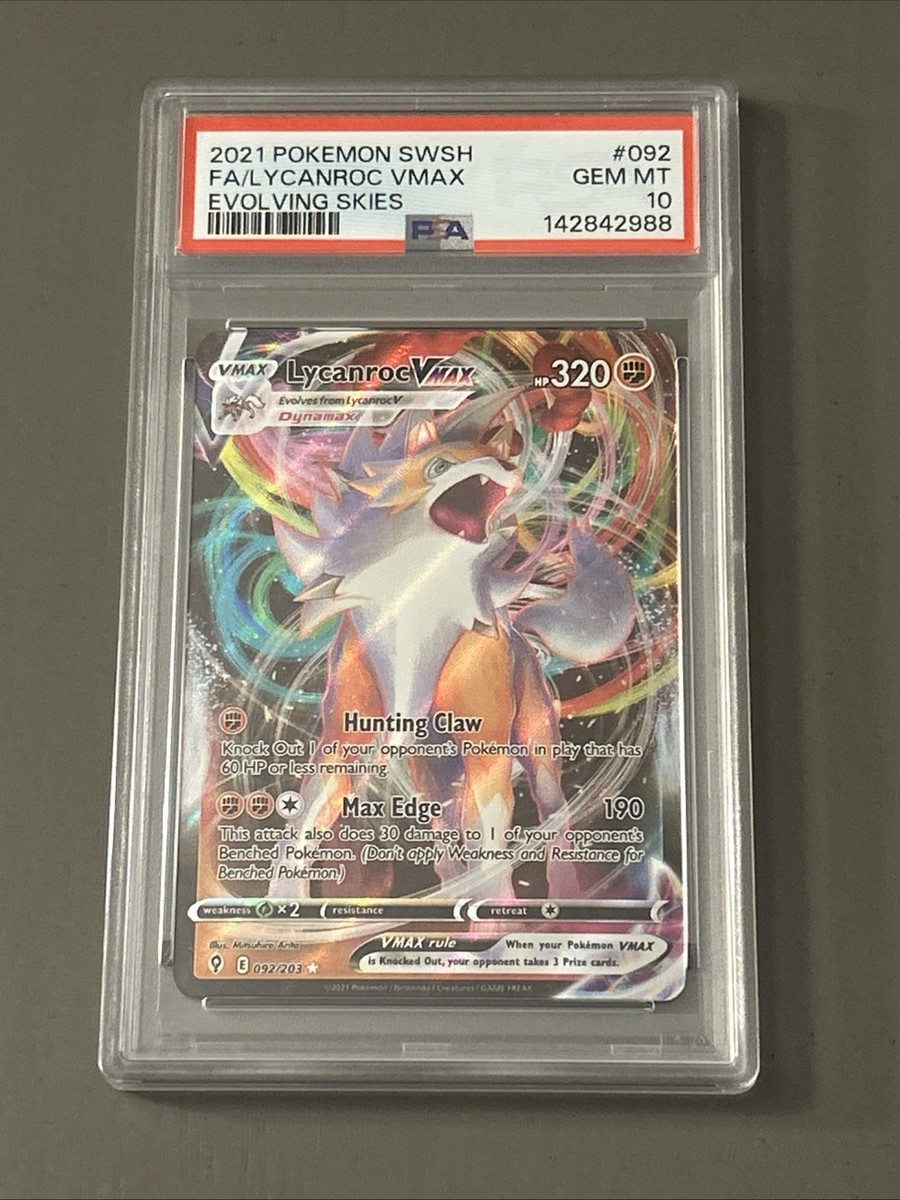 lycanroc vmax pokemon card value Pokemon TCG: Lycanroc VMAX 092/203 SWSH07: Evolving Skies Holo PSA 10