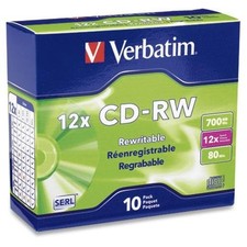 Verbatim 12x Cd-rw Media - 700mb - 120mm Standard - 10 Pack Slim Case 95156 