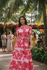 NEW Women’s Large Floral Loose BoHo Dress Belt Short Puff Sleeve A Line Maxi