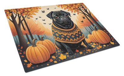 NEW Black Pug Fall Glass Cutting Board Decorative Tempered Glass Kitchen