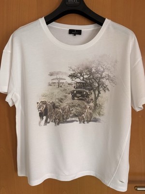 Monari T-Shirt Gr. 42, weiß mit Safari Motiv und Glitzer, Wie neu!