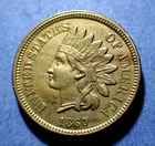 1860 Pointed Bust Copper Nickel Indian Cent  AU details
