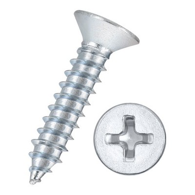 75pcs Phillips Flat Head Wood Screws - [#12x1''] Carbon Steel, Bluish-white