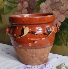 ANCIEN POT À GRAISSE EN TERRE CUITE PARTIELLEMENT VERNISSÉE 15 CM