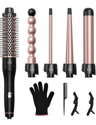 5-in-1 Ceramic Curling Wand Set Dual Voltage Rose Gold 45-100W 230°C