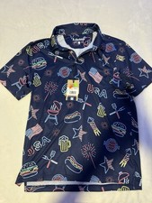 NWT Chubbies Polo Shirt SZ M Mens Blue Patriotic Light Neon USA Performance 60