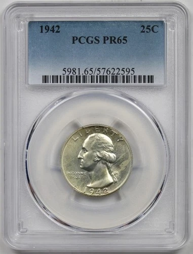 1942 25C PCGS PR 65 Washington Silver Quarter