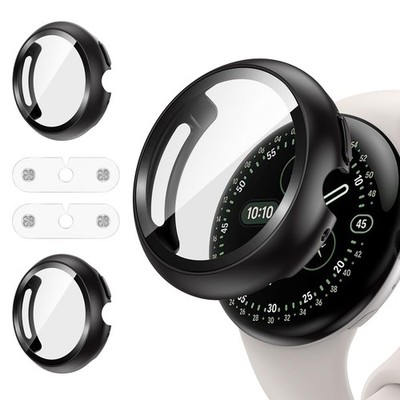 Goton [2 Pack] Pixel Watch 4 Case 45mm for 4, Black+Black 