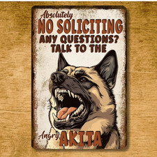 Akita No Soliciting Sign angry dog metal tin handmade outdoor fence door yard
