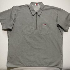 Vintage Ben Davis Shirt Mens 3XL Gray Striped 1/4 Zip USA Short Sleeve 90s