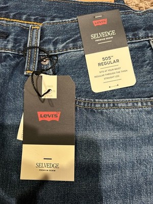 Levi's Premium 505 Regular Fit Selvedge Jeans Blue 100% Cotton