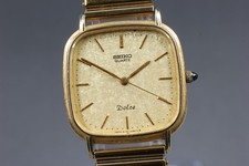 Exc 5 Seiko Dolce 6030-5420 30mm Gold Square Quartz Men's Watch From JAPAN
