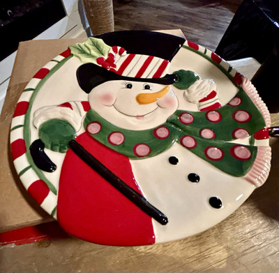 Fitz and Floyd Holiday Sweet Holidays Snowman Ceramic Decorative Plate 63-274