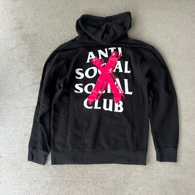anti social social club mens black hooded sweatshirt size M