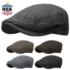 EM Herringbone Ivy Hat Wool Stripe Gatsby Cap Golf Driving Flat Cabbie Newsboy