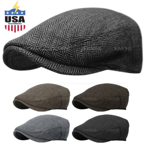 EM Herringbone Ivy Sombrero Lana Rayas Gatsby Gorra Golf Conducción Plana Taxista Newsboy - Imagen 1 de 9