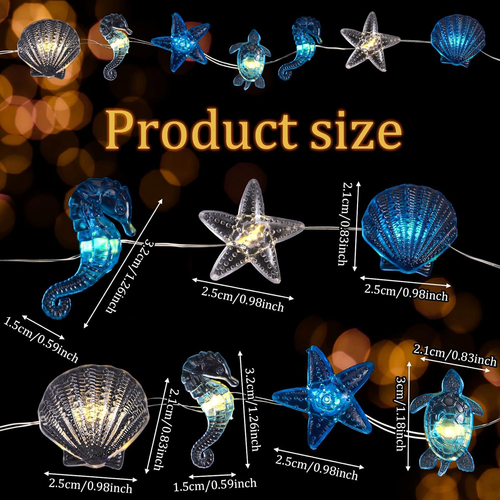 2 Pcs Ocean Decor String Lights for Bedroom Nautical Theme Seashell Seahorse - Picture 2 of 12