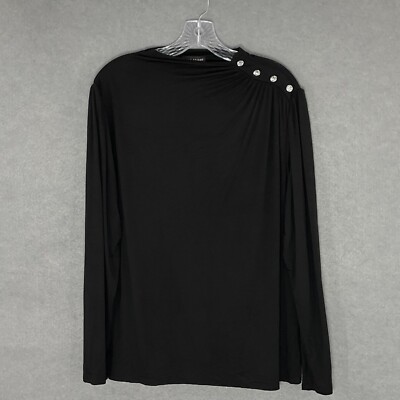 Lane Bryant Blouse Womens 18/20 Black Ruched Button Accent Long Sleeve Capsule
