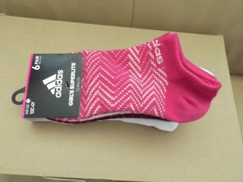Adidas Pack of 6 Pair Socks M Size 13C-4Y Girls' Superlite Climalite No Show - Picture 3 of 5