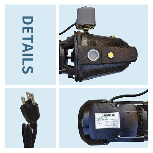 110V 1HP Shallow Well Jet Pump Stainless Steel Jet Water Pump 10.6GPM 216.54Ft - Picture 6 of 7
