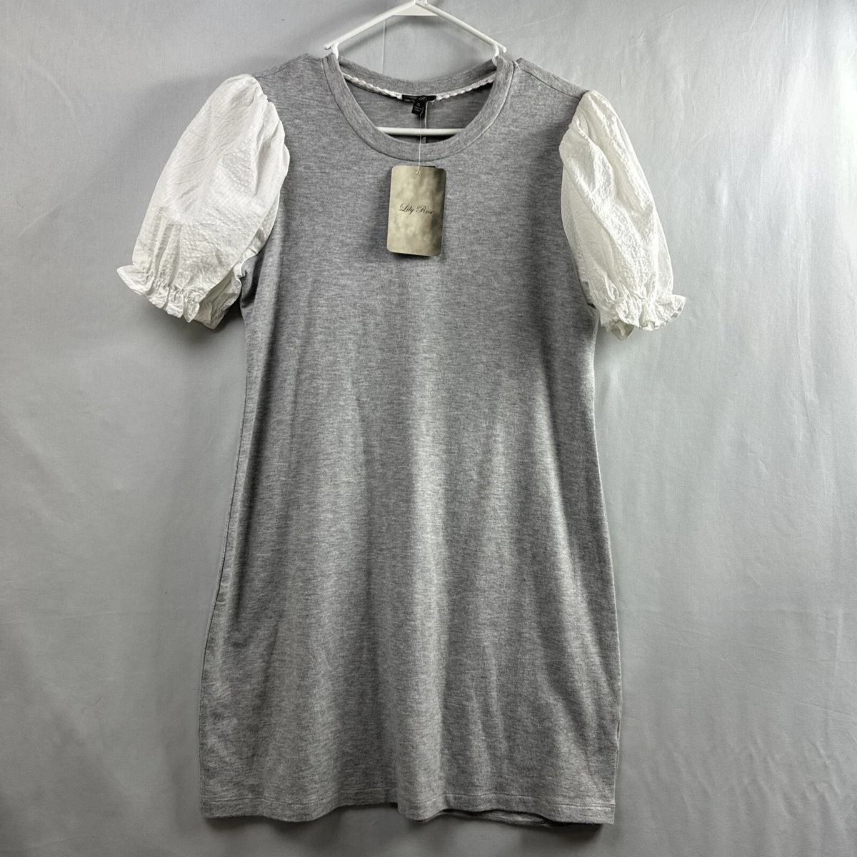 Lily Rose Dress Gray Puff Sleeve Womens XL T shirt dress A Line