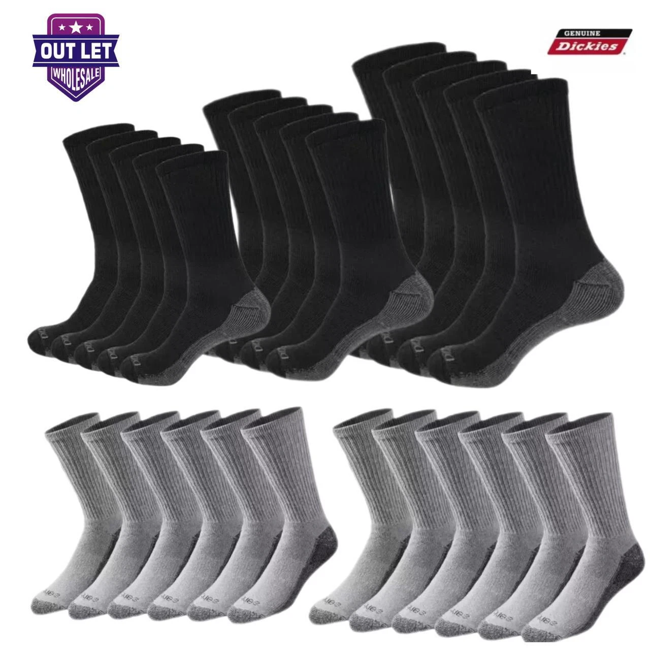 60 Pair Men's Dickies Crew Work Socks Dri-Tech Extra Thick Reinforced Size 10-13