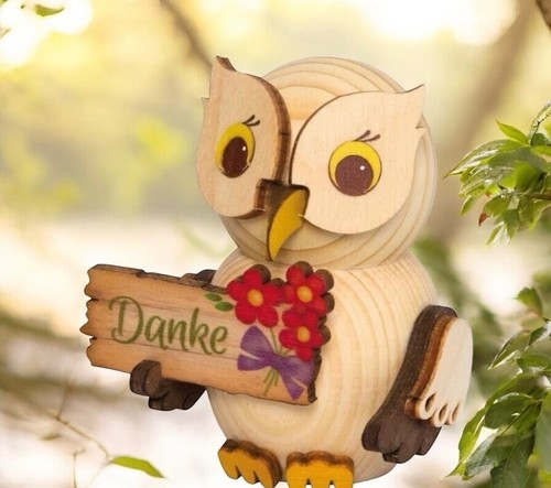 Holz Eule mit Danke-Schild Dekofigur Erzgebirge Handarbeit süß Geschenkidee Deko - Bild 3 von 3