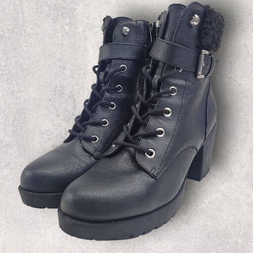 【I AM MARI】Celines Square Ankle Boots Mari A Jordin Combat Boots Zip On Side Black Ankle Strap