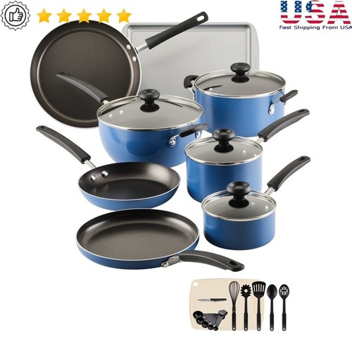 Nonstick 24 Piece Aluminum Cookware Set Pots Pans Oven Safe Easy Clean Kitchen
