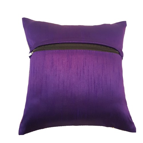 12x12 Inch Purple Cushion Cover Banarasi Decor Woven Peacock Zari Brocade Silk - Picture 8 of 8