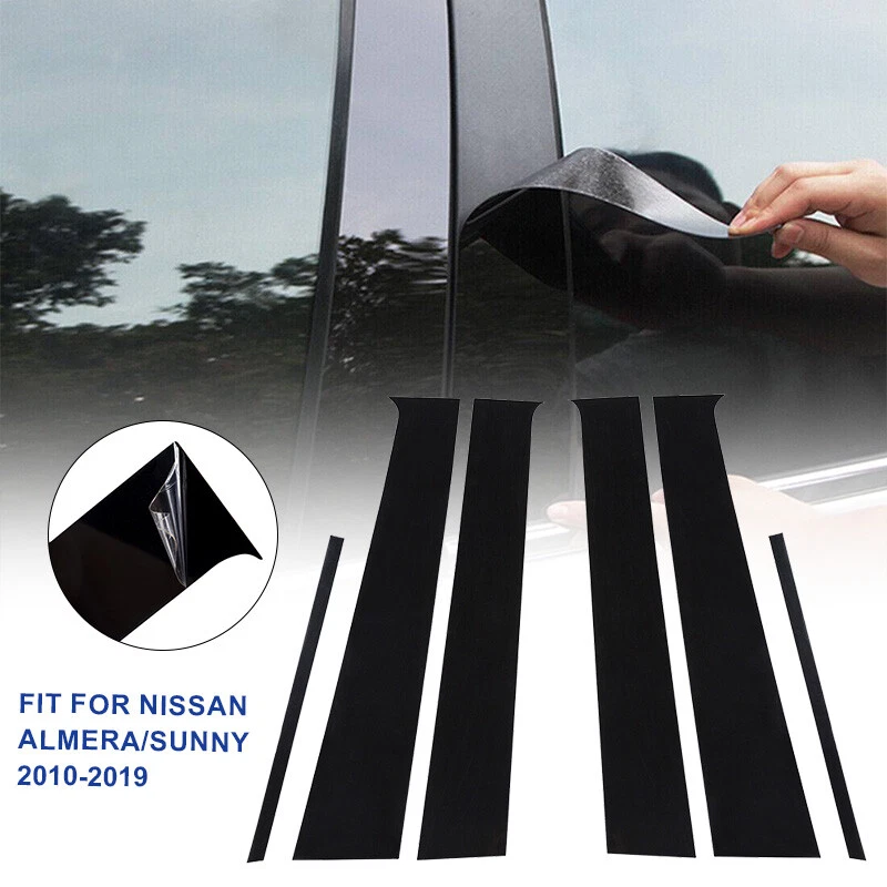 Calcomanía negra brillante para moldura de ventana postes de pilar de auto Nissan Versa 2012-2019 6 piezas Foto 3 de 4
