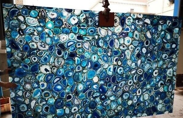 Blue Agate Backlit Semiprecious Stone Big Slab Kitchen Countertops For Home Deco - Image 2 of 4