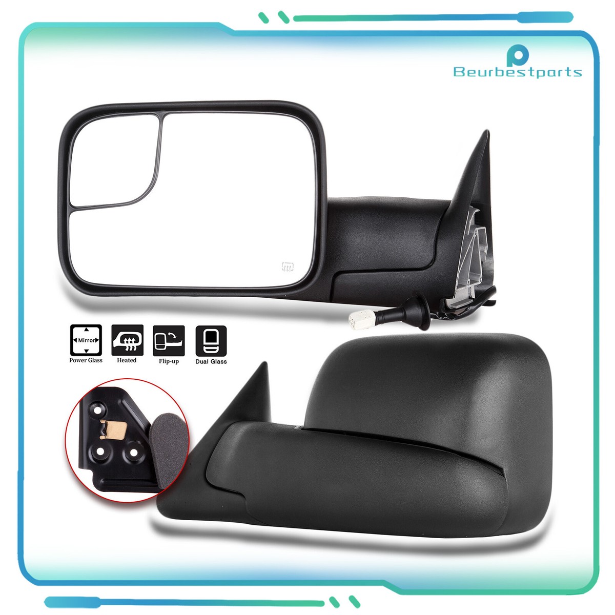 Pair Tow Mirrors For 1998-01 Dodge Ram 1500 1998-02 Ram 2500 / 3500 Power Heated - Foto 8