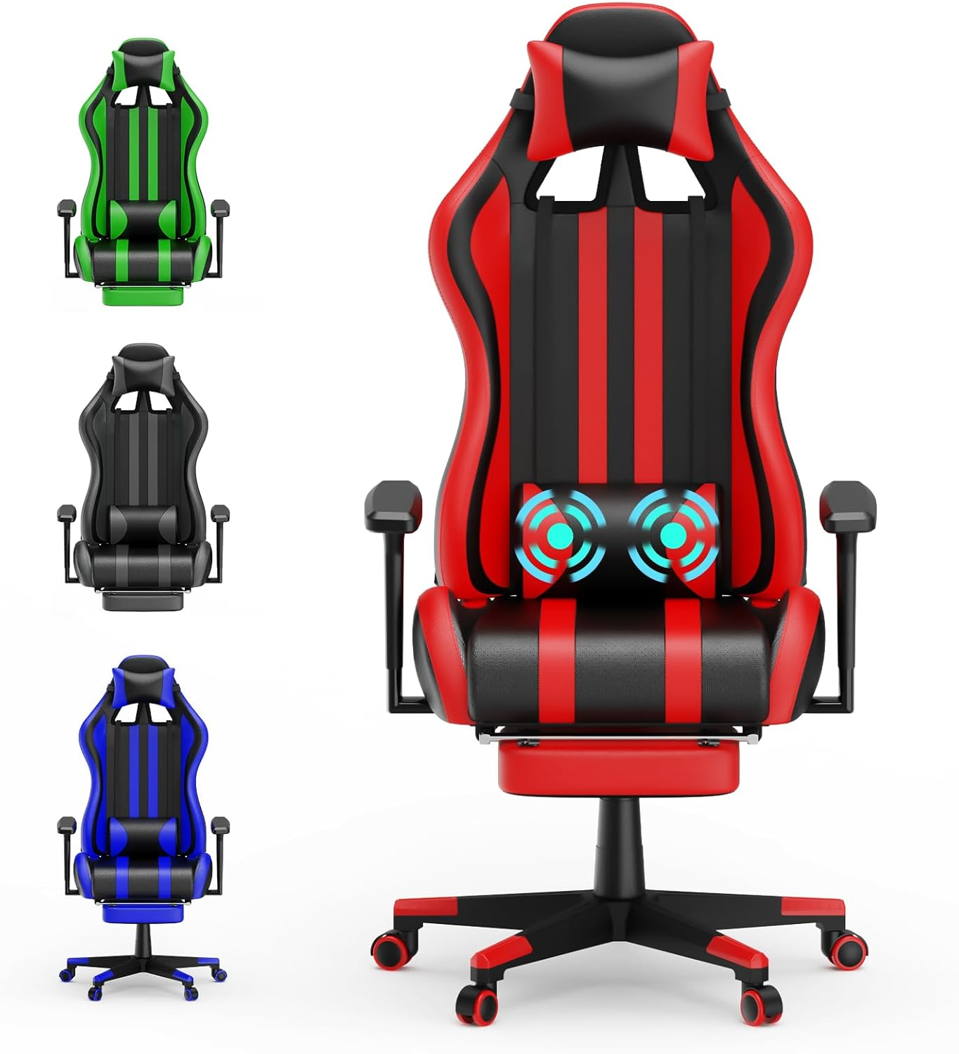 Red Gaming Chair with Footrest,Racing Ergonomic Massage Gaming Chairs for Adults-image