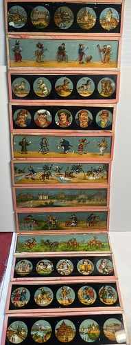 24 ORIGINAL 1880s LAMPASCOPE MAGIC LANTERN GLASS SLIDES & Projector Animals Kids - Picture 2 of 11