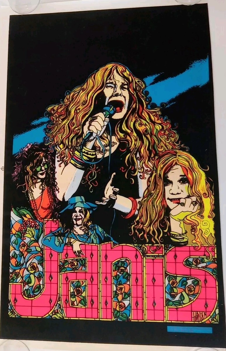 J.30000 絵　ポスター Vintage Janis Joplin Blacklight Velvet Flocked Poster 1975