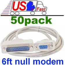 Lot50pk 6ft DB9 FEMALE DB25 pin MALE Serial Null Modem Data Cable,Nul wired Cord