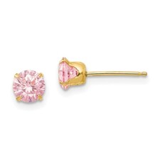 Madi K Kid's Earrings 14k Yellow Gold 5 mm Pink CZ Post and Push Stud