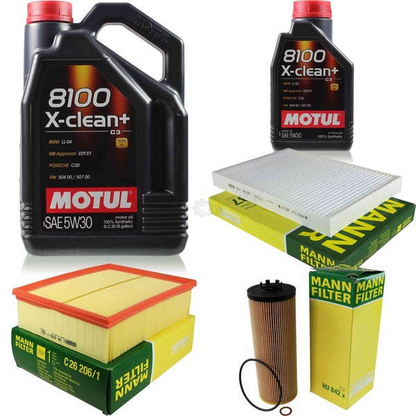 Mann-Filter Inspektionspaket 6L Motul 8100 X-Clean+ 5W-30 FüR Audi A6 Avant 2.5-image
