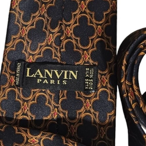 Corbata de hombre LANVIN 100 % seda LUJO corbata gris marrón geométrica con:4" usada en excelente estado Foto 2 de 3