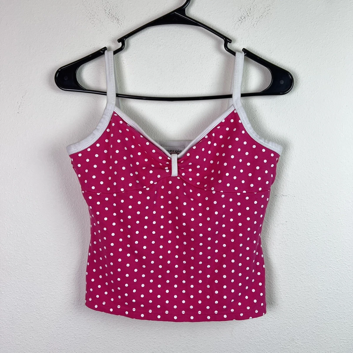 Energie Y2k Style Tank Top Size Large Pink White Polka Dot Spaghetti Strap