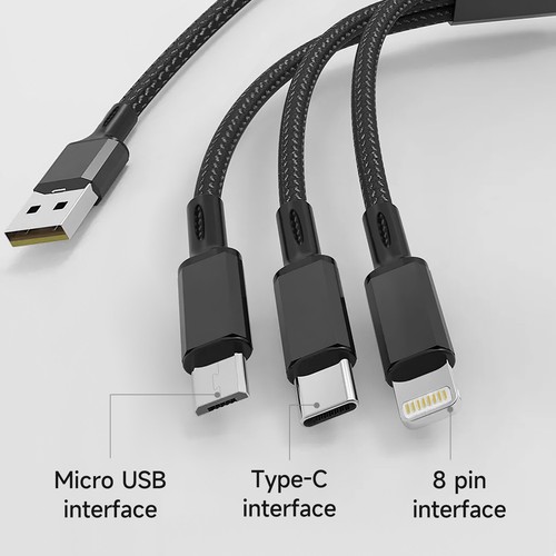 Cable de carga 1,2 M Nylon rápido 3 en 1 cable de carga múltiple para todos los teléfonos móviles ALLPOWERS - Imagen 5 de 10