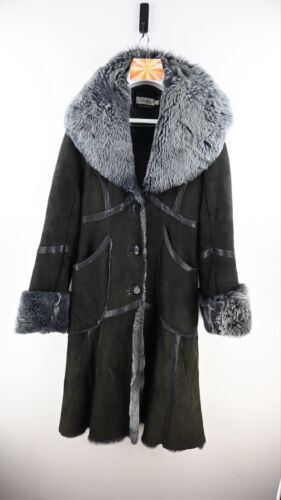 Temperley London 100% leather/fleece shearling long coat in slate size UK8
