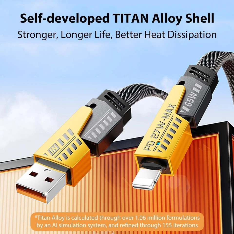 4Ft 65W 4 in 1 Multi Charging Cable Flat Braided USB C Charge Cord Data Transfer - Image 4 of 4