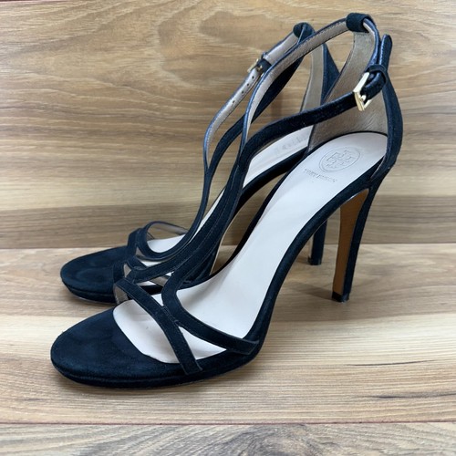 Tory Burch Womens Heels 8 M Black Suede Shelley Ankle Strap - Picture 4 of 13