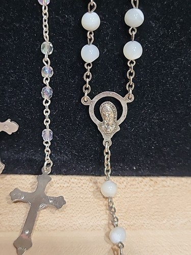 Lot 9x Jesus Beaded Cross Rosary Lariat Necklace SS Crucifix Saints Made Italy - Picture 11 of 22