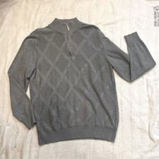Geoffrey Beene Men  s Gray Sweater 3/4 zip mock neck knit