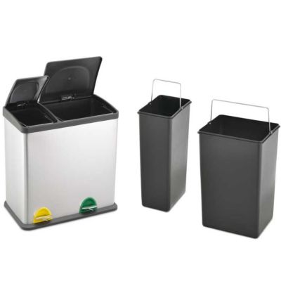 36L Edelstahl Multi 2 Fächer Großer Papierkorb Treteimer Recycling 12+24L